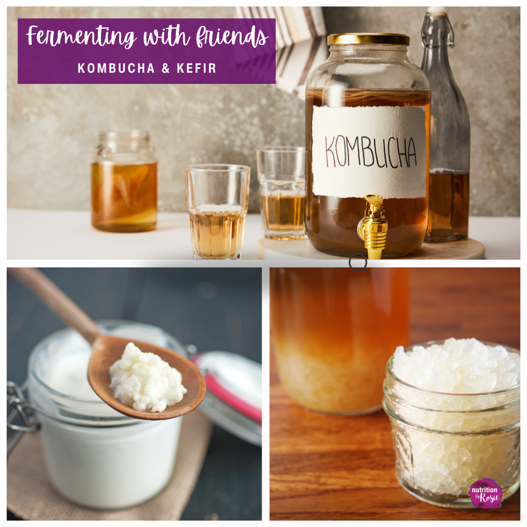 Pictures of types of kefir and kombucha